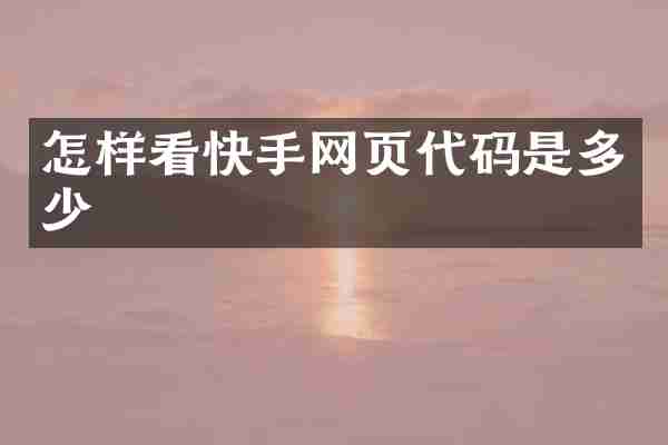 怎样看快手网页代码是多少