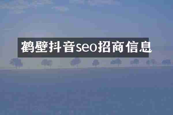 鹤壁抖音seo招商信息