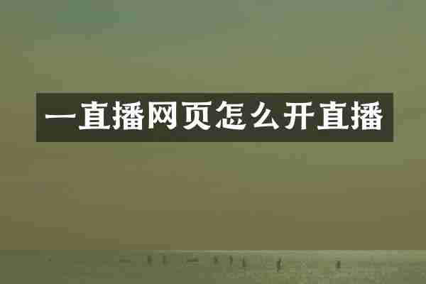 一直播网页怎么开直播