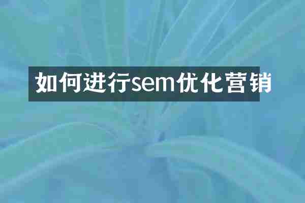 如何进行sem优化营销