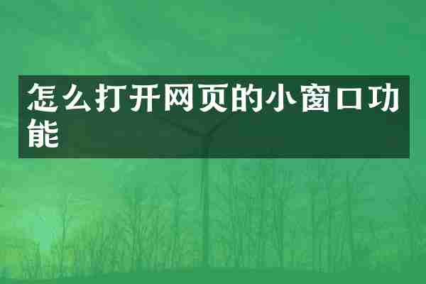怎么打开网页的小窗口功能