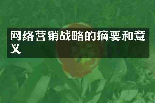 网络营销战略的摘要和意义