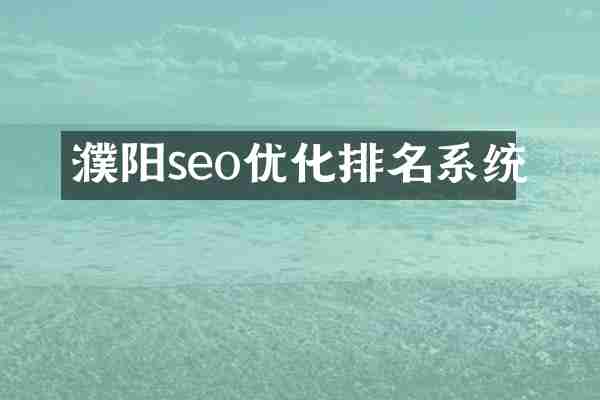 濮阳seo优化排名系统