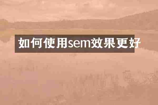 如何使用sem效果更好