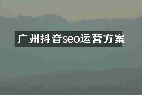 广州抖音seo运营方案