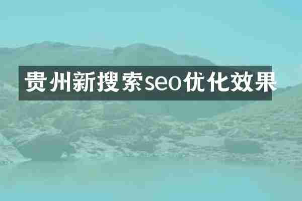 贵州新搜索seo优化效果