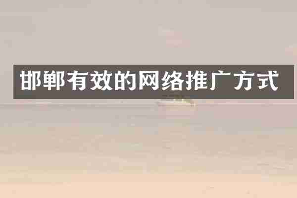 邯郸有效的网络推广方式