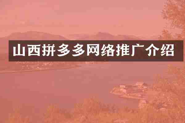 山西拼多多网络推广介绍