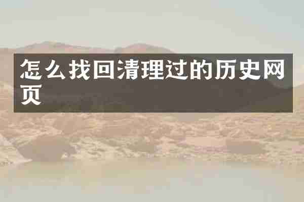 怎么找回清理过的历史网页
