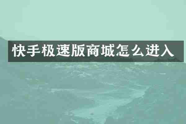 快手极速版商城怎么进入