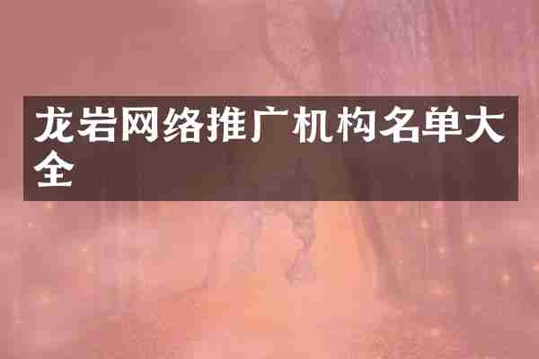 龙岩网络推广机构名单大全