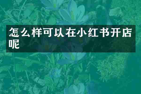 怎么样可以在小红书开店呢