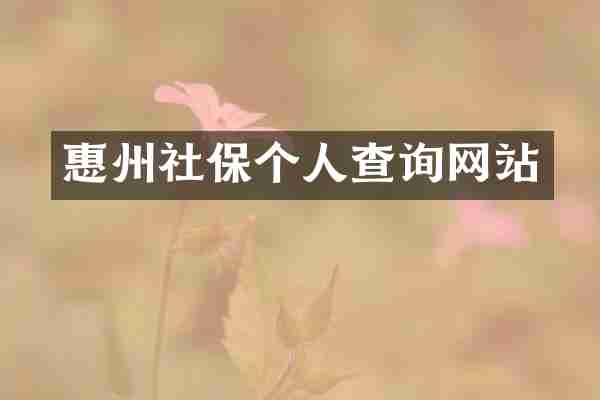 惠州社保个人查询网站