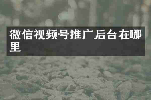 微信视频号推广后台在哪里