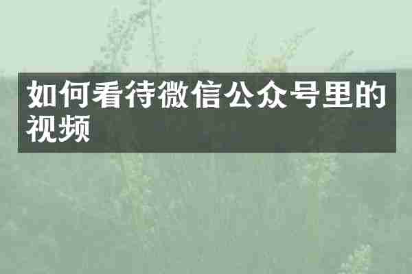 如何看待微信公众号里的视频