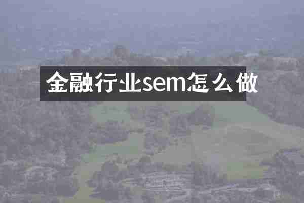 金融行业sem怎么做