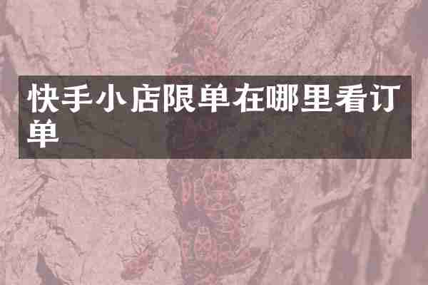 快手小店限单在哪里看订单
