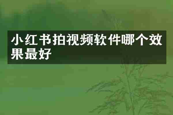 小红书拍视频软件哪个效果最好