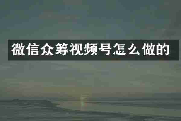 微信众筹视频号怎么做的