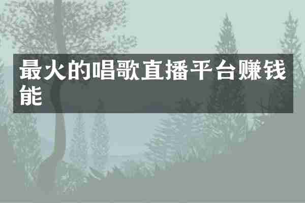 最火的唱歌直播平台赚钱能