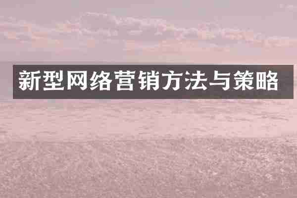 新型网络营销方法与策略