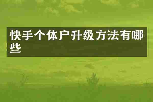 快手个体户升级方法有哪些