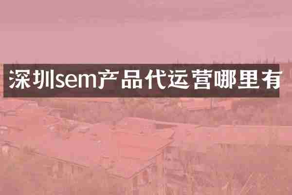 深圳sem产品代运营哪里有