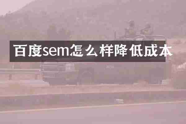百度sem怎么样降低成本