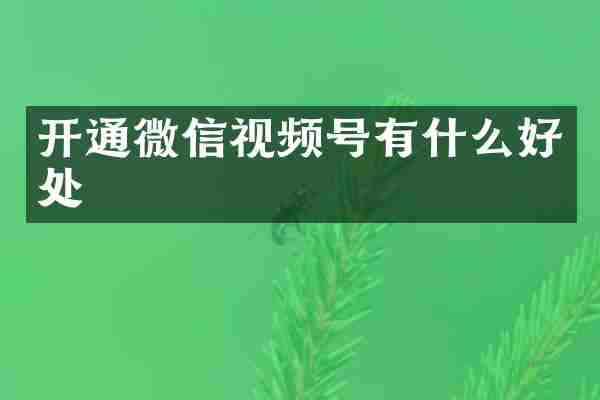开通微信视频号有什么好处