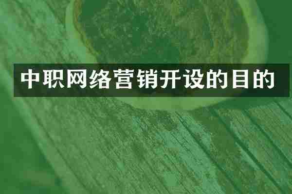 中职网络营销开设的目的