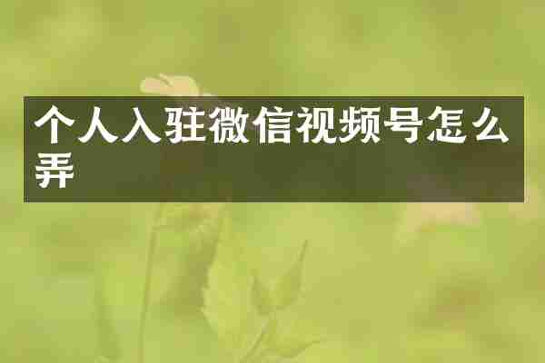 个人入驻微信视频号怎么弄