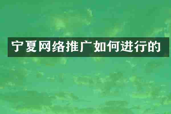宁夏网络推广如何进行的