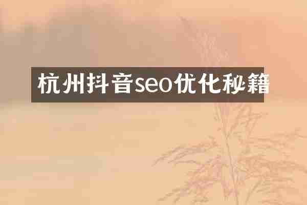 杭州抖音seo优化秘籍