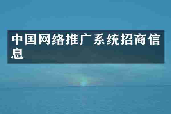 中国网络推广系统招商信息