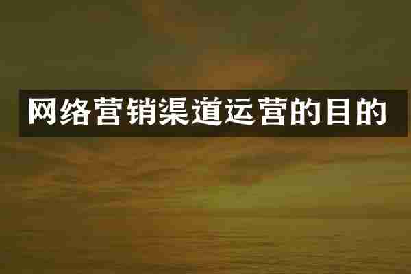 网络营销渠道运营的目的