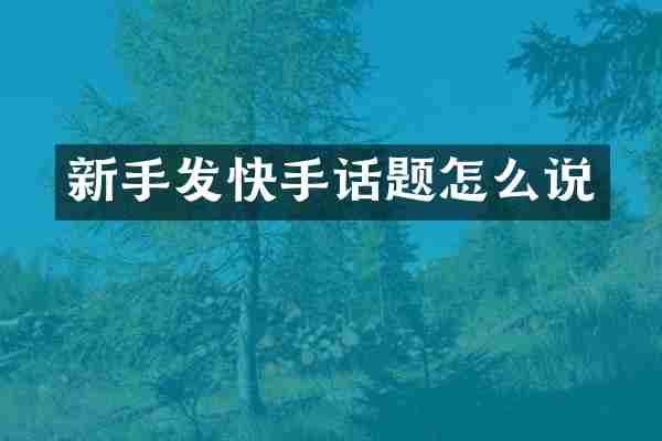 新手发快手话题怎么说
