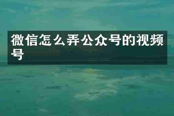 微信怎么弄公众号的视频号