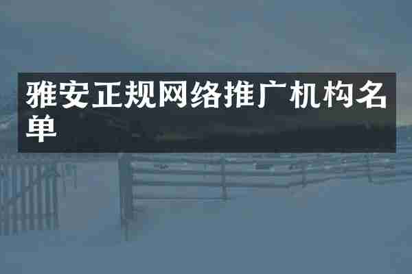雅安正规网络推广机构名单