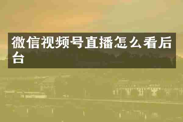 微信视频号直播怎么看后台