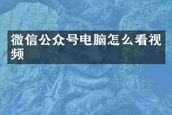 微信公众号电脑怎么看视频
