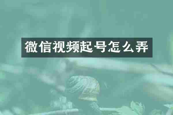 微信视频起号怎么弄