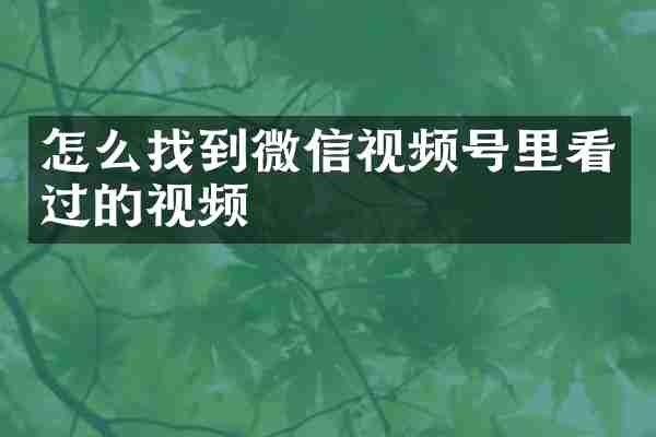 怎么找到微信视频号里看过的视频