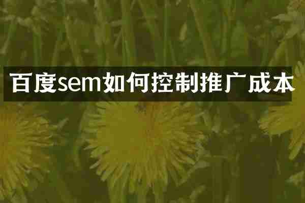 百度sem如何控制推广成本