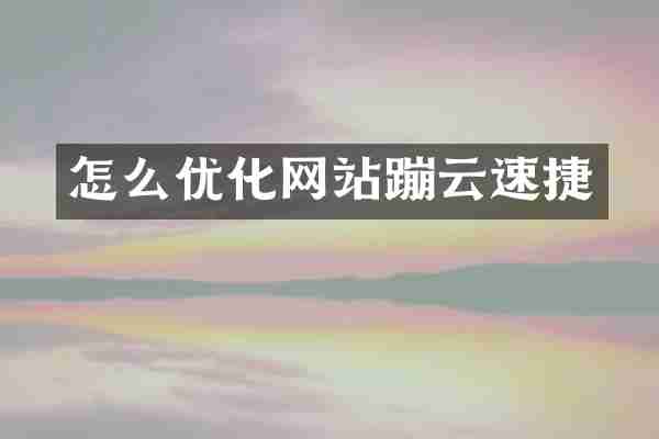 怎么优化网站蹦云速捷