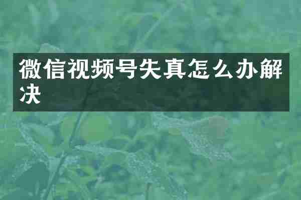 微信视频号失真怎么办解决