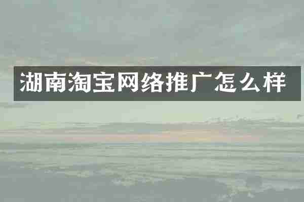 湖南淘宝网络推广怎么样