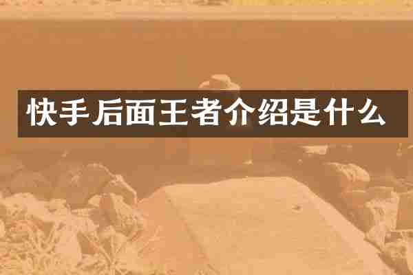 快手后面王者介绍是什么