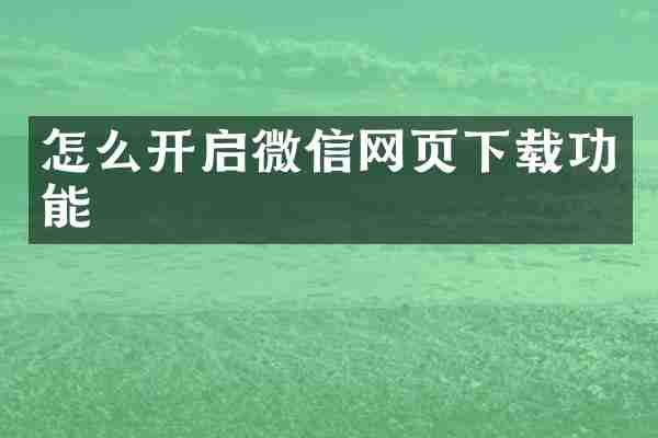 怎么开启微信网页下载功能