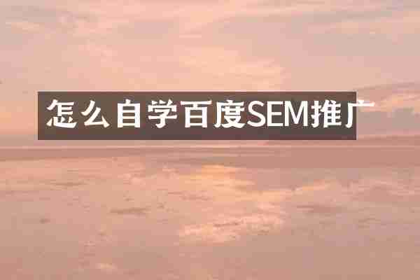怎么自学百度SEM推广