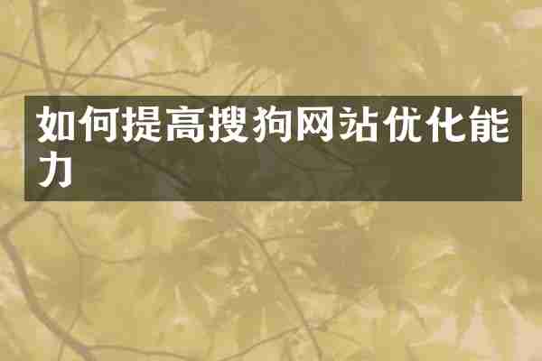 如何提高搜狗网站优化能力